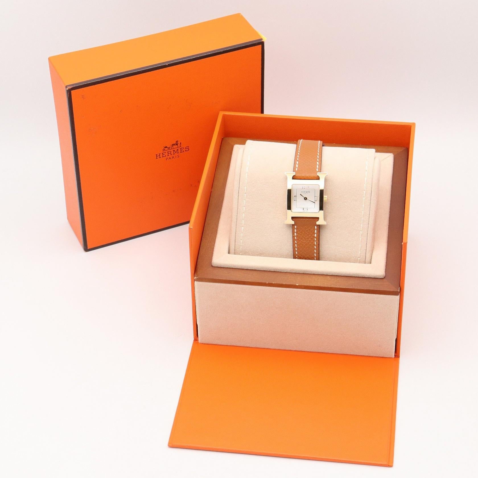 Hウォッチ ホワイトシェル レディース 腕時計 クオーツ GP レザー ホワイト エルメス 時計 HERMES