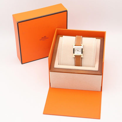 Hウォッチ ホワイトシェル レディース 腕時計 クオーツ GP レザー ホワイト エルメス 時計 HERMES