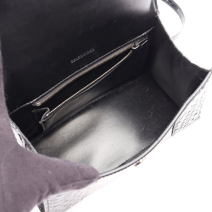 アワーグラス スモール クロコ型押し 2WAY ハンドバッグ レザー ブラック バレンシアガ