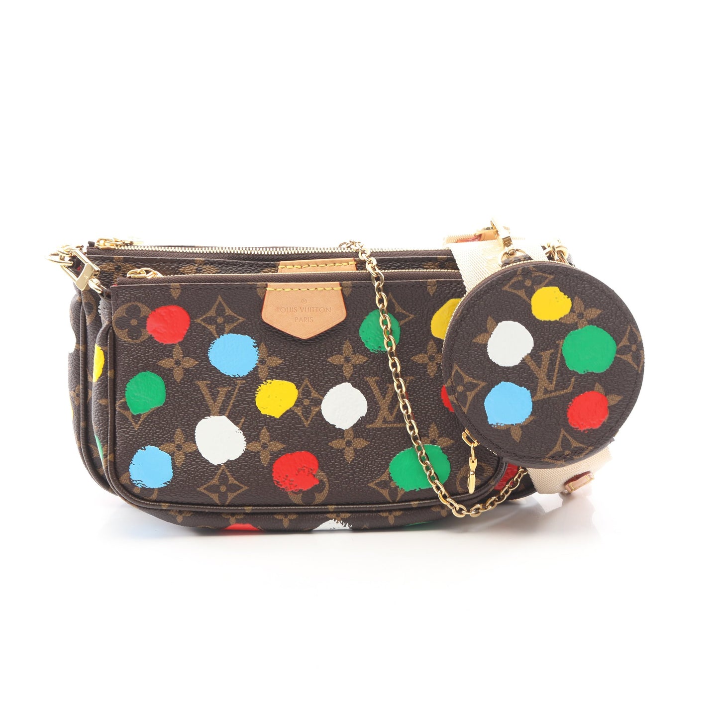 LOUIS VUITTON × yayoi kusama ミュルティ ポシェット アクセソワール モノグラム ショルダーバッグ PVC レザー ブラウン マルチカラー ルイヴィトン