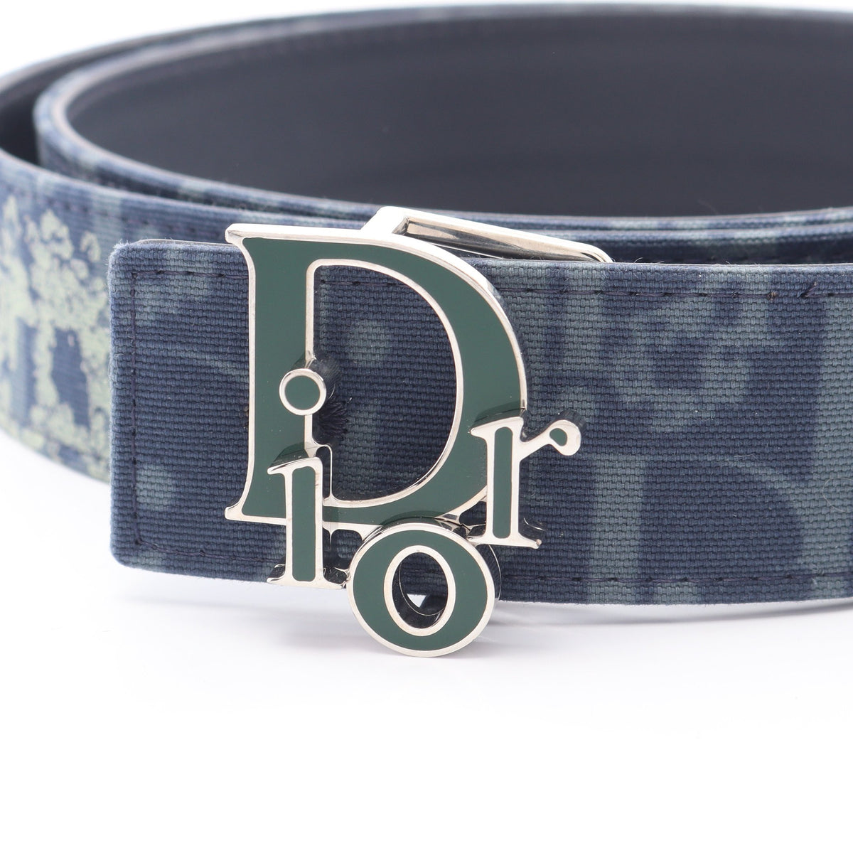 DIOR × Denim Tears シルバー金具 リバーシブル ベルト キャンバス レザー ネイビー グリーン ディオール 財布・小物 DIOR