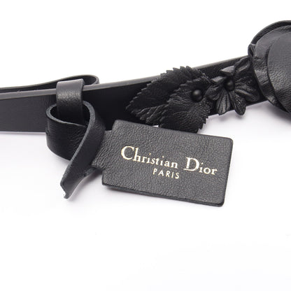 CDロゴバックル フラワー ゴールド金具 ベルト レザー ブラック クリスチャンディオール 財布・小物 Christian Dior