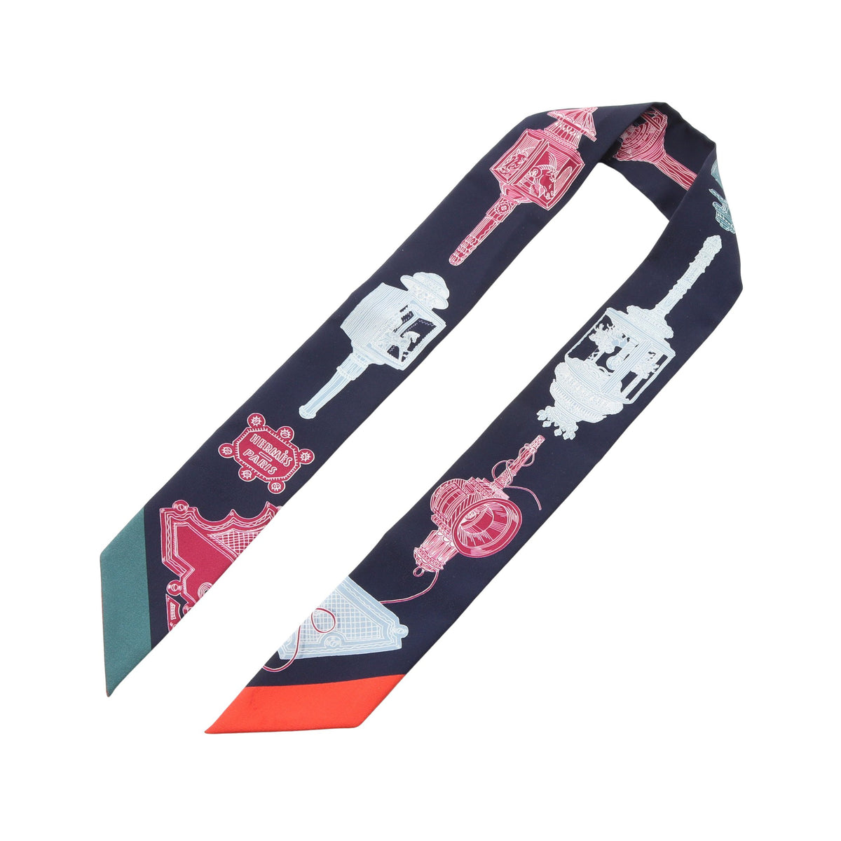 ツイリー Merveilleuses Lanternes リボン スカーフ シルク ブラック マルチカラー エルメス 財布・小物 HERMES