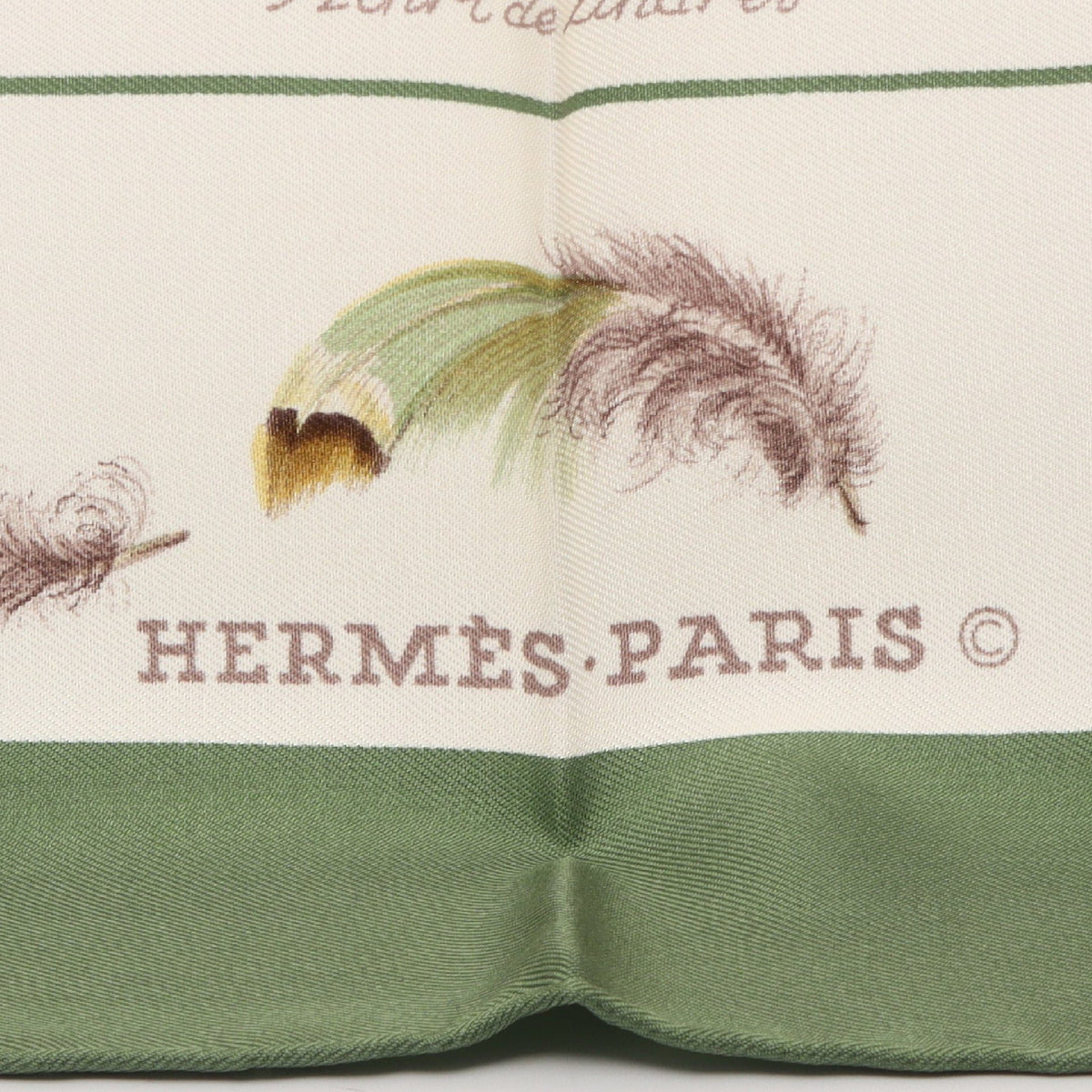カレ90 PLUMES スカーフ シルク グリーン アイボリー エルメス 財布・小物 HERMES