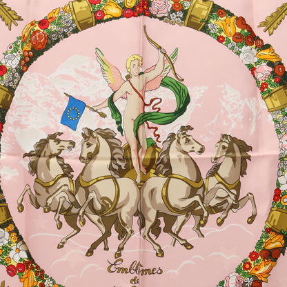 カレ90 Emblemes de l'Europe スカーフ シルク ピンク グリーン マルチカラー エルメス