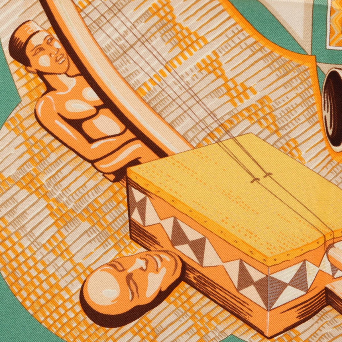 カレ90 Au son du Tan-tan スカーフ シルク アイボリー オレンジ マルチカラー エルメス 財布・小物 HERMES