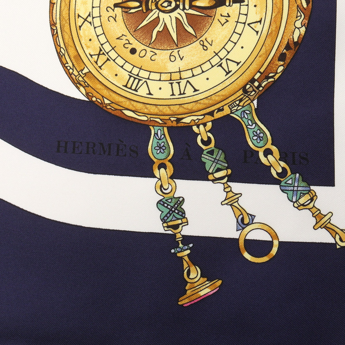 カレ90 parmi les fleurs je compte les heures スカーフ シルク ネイビー マルチカラー エルメス 財布・小物 HERMES