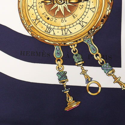 カレ90 parmi les fleurs je compte les heures スカーフ シルク ネイビー マルチカラー エルメス 財布・小物 HERMES