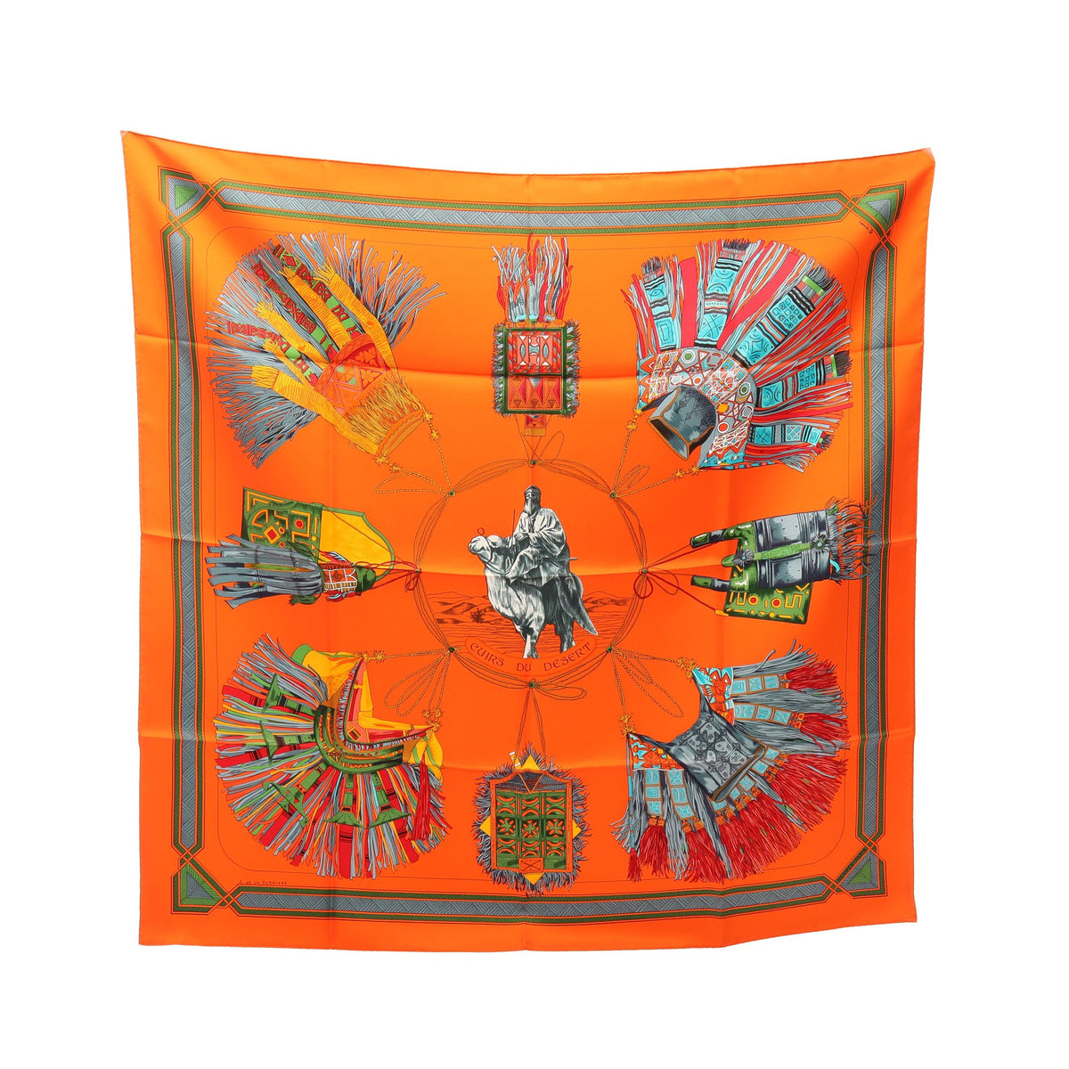 カレ90 CUIRS DU DESERT スカーフ シルク オレンジ マルチカラー エルメス 財布・小物 HERMES