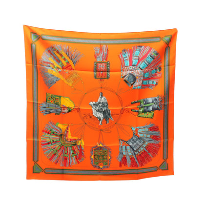 カレ90 CUIRS DU DESERT スカーフ シルク オレンジ マルチカラー エルメス 財布・小物 HERMES