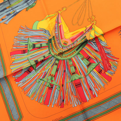 カレ90 CUIRS DU DESERT スカーフ シルク オレンジ マルチカラー エルメス 財布・小物 HERMES