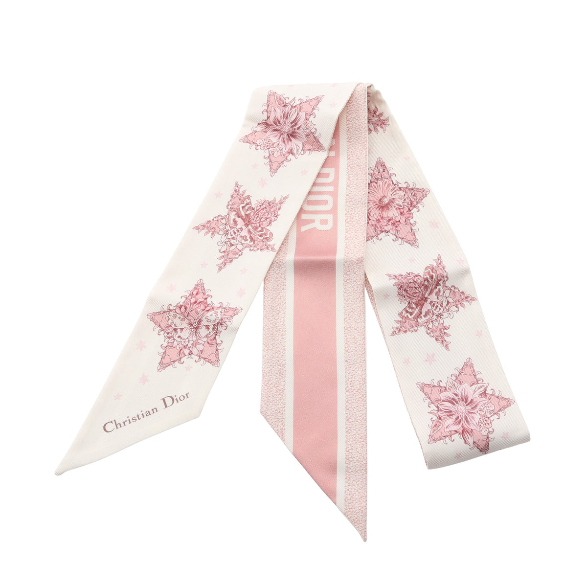 ミッツァ LUCKY STAR リボン スカーフ シルク オフホワイト ピンク クリスチャンディオール 財布・小物 Christian Dior
