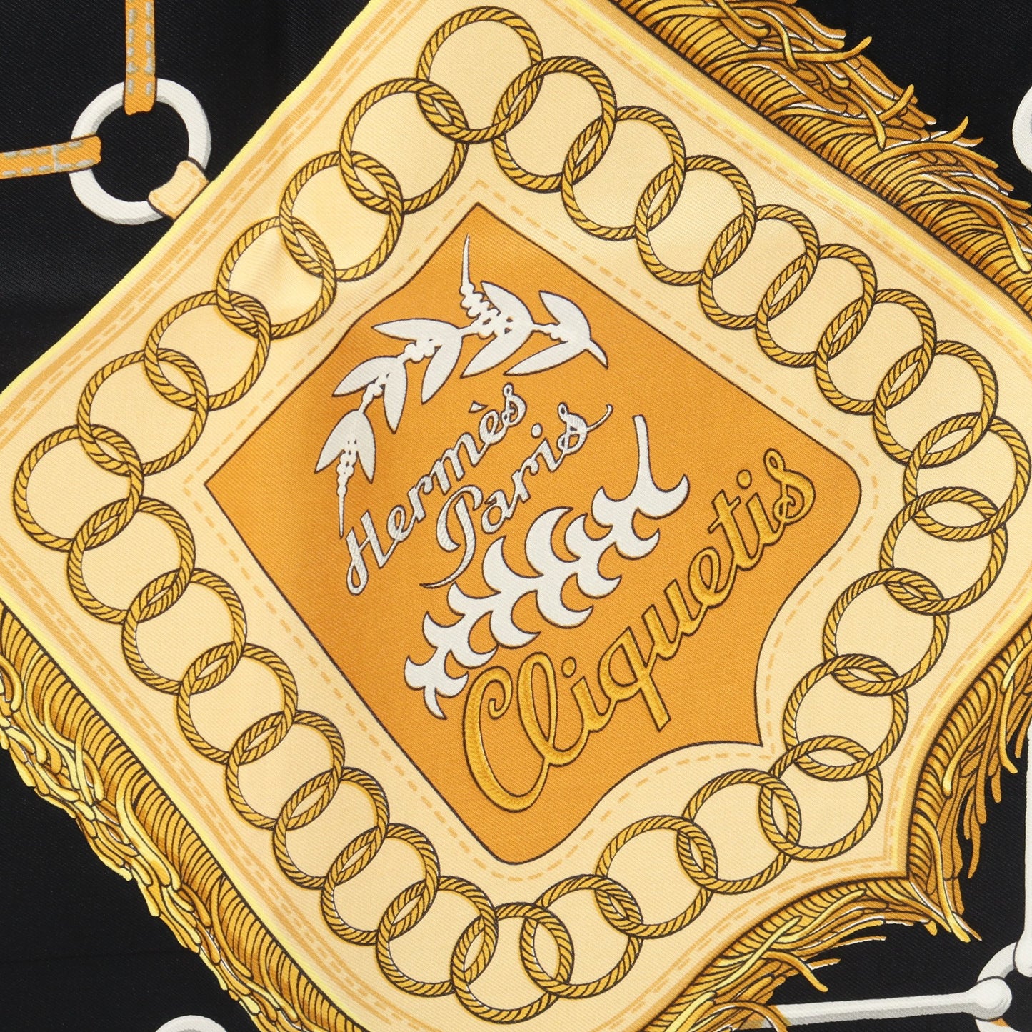 カレ90 Cliquetis スカーフ シルク ブラック オフホワイト イエロー エルメス