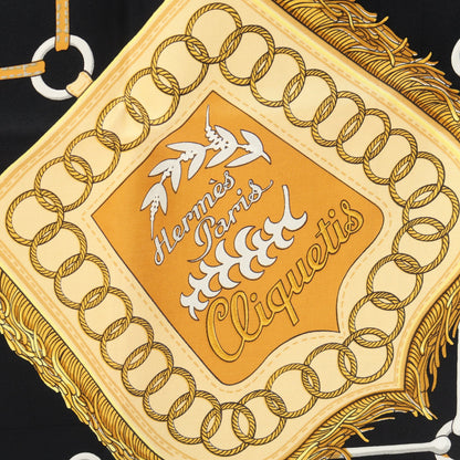 カレ90 Cliquetis スカーフ シルク ブラック オフホワイト イエロー エルメス