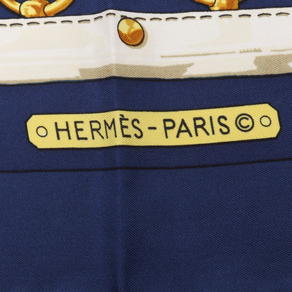 カレ90 aux champs スカーフ シルク ネイビー オフホワイト イエロー エルメス 財布・小物 HERMES