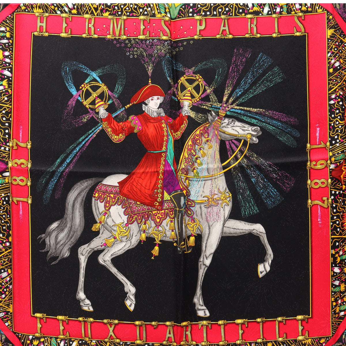 カレ90 FEUX D’ARTIFICE スカーフ シルク ブラック マルチカラー エルメス 財布・小物 HERMES