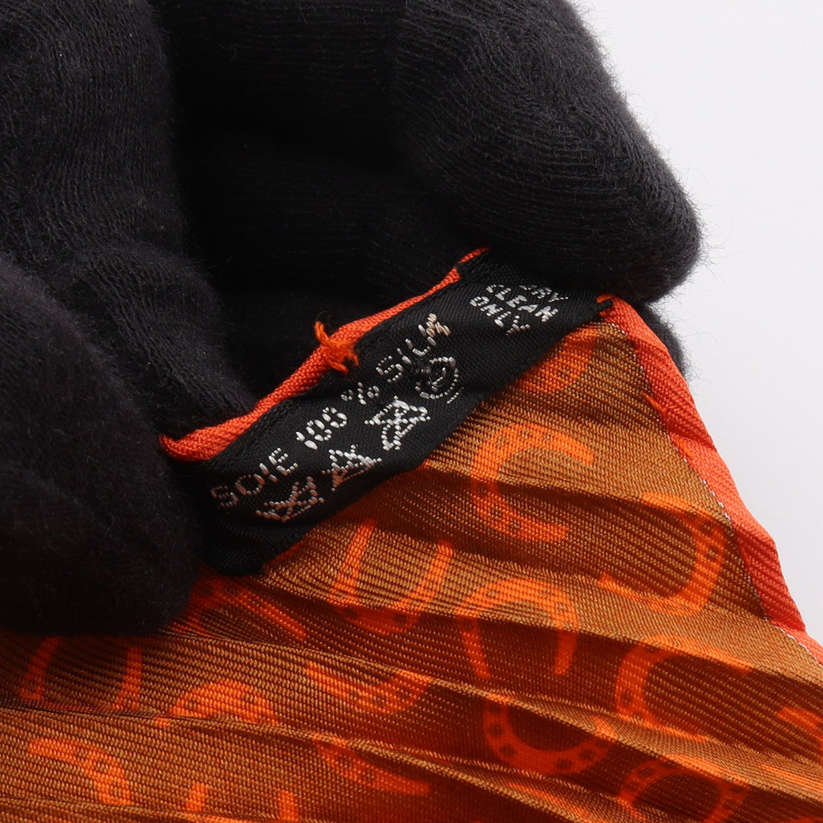カレプリセ A Cheval sur mon Carre プリーツ スカーフ シルク オレンジ グレーブラウン エルメス 財布・小物 HERMES