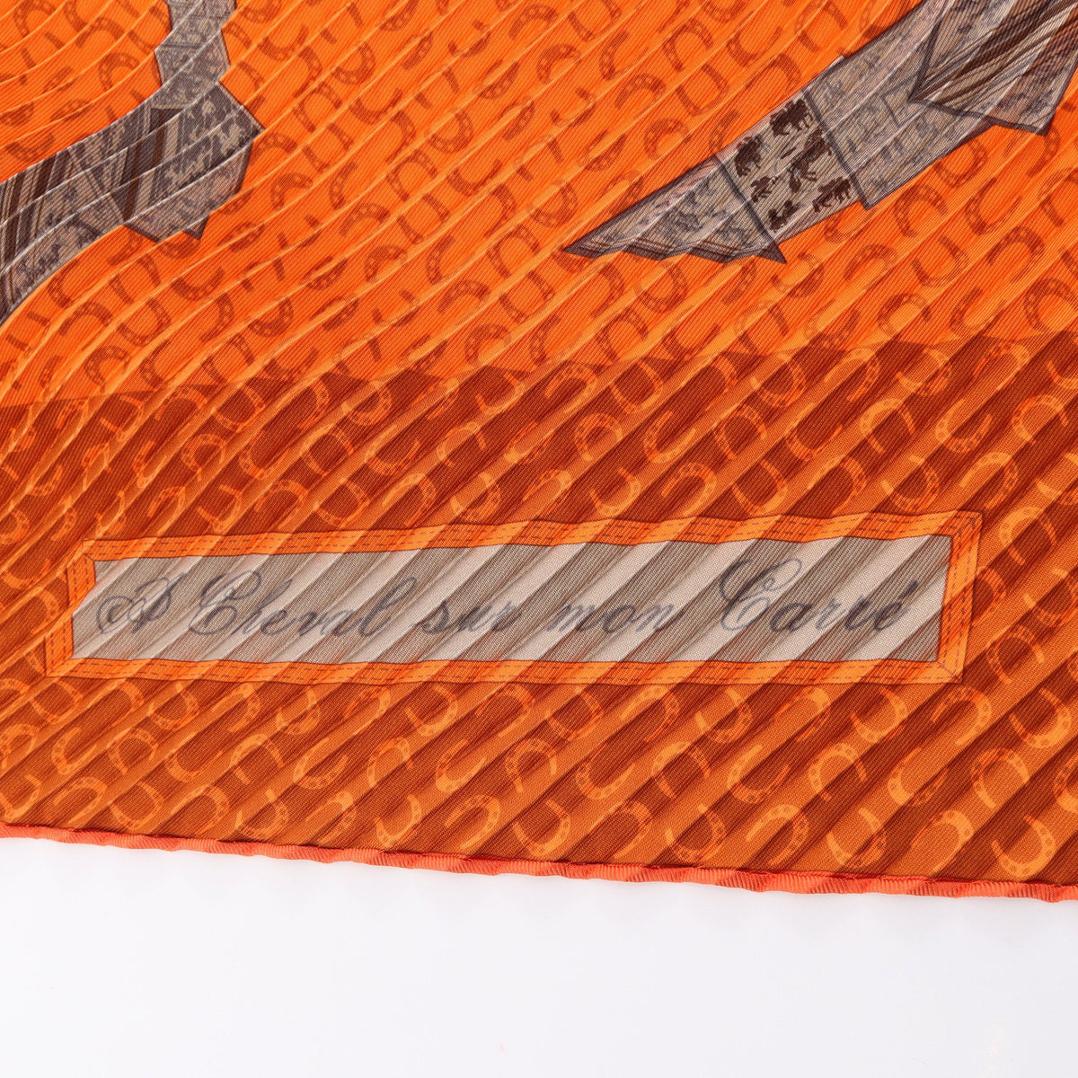 カレプリセ A Cheval sur mon Carre プリーツ スカーフ シルク オレンジ グレーブラウン エルメス 財布・小物 HERMES