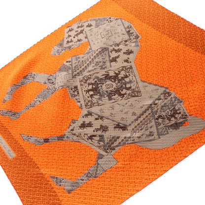 カレプリセ A Cheval sur mon Carre プリーツ スカーフ シルク オレンジ グレーブラウン エルメス 財布・小物 HERMES