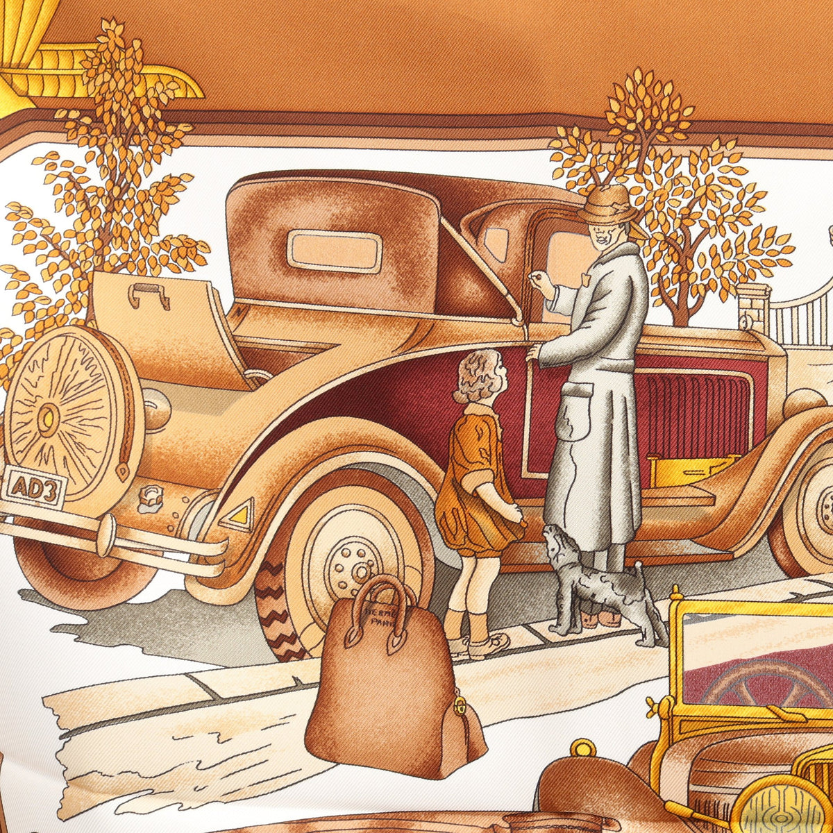 カレ90 automobile スカーフ シルク ブラウン マルチカラー エルメス 財布・小物 HERMES