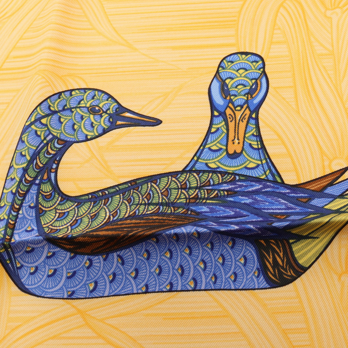 カレ90 La Mare aux Canards スカーフ シルク ライトオレンジ ブルー エルメス 財布・小物 HERMES