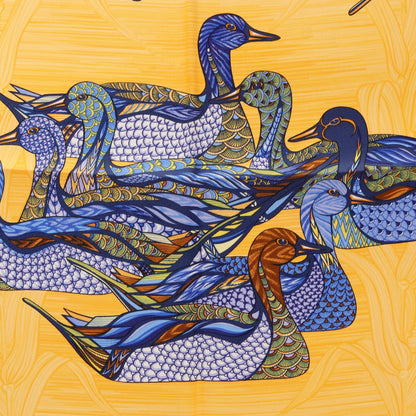 カレ90 La Mare aux Canards スカーフ シルク ライトオレンジ ブルー エルメス 財布・小物 HERMES