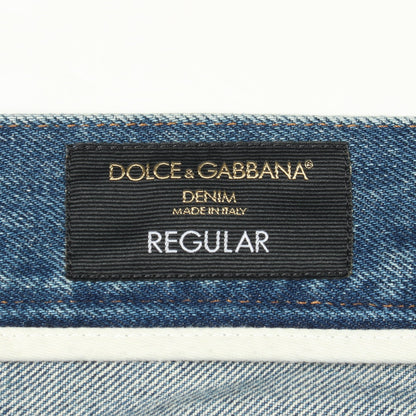ロゴプレート デニムパンツ コットン ブルー ドルチェアンドガッバーナ ボトムス DOLCE&GABBANA