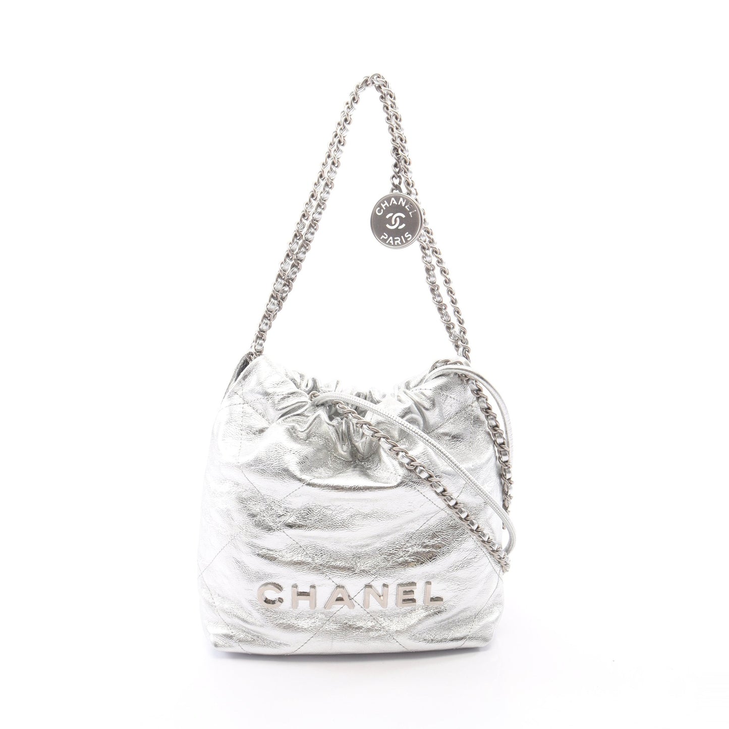 CHANEL 22 ミニ 2WAY チェーンショルダーバッグ レザー シルバー シルバー金具 シャネル