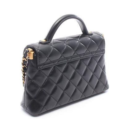 マトラッセ トップハンドル スモールフラップバッグ 2WAY チェーンショルダーバッグ レザー ブラック ゴールド金具 シャネル