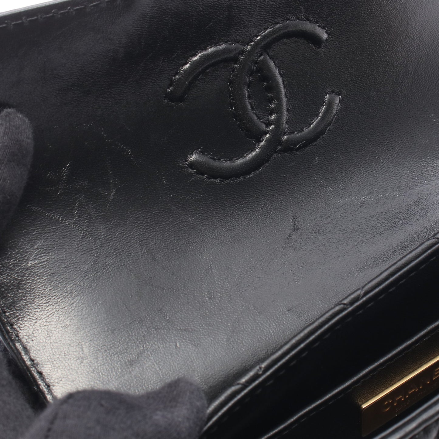 マトラッセ トップハンドル スモールフラップバッグ 2WAY チェーンショルダーバッグ レザー ブラック ゴールド金具 シャネル