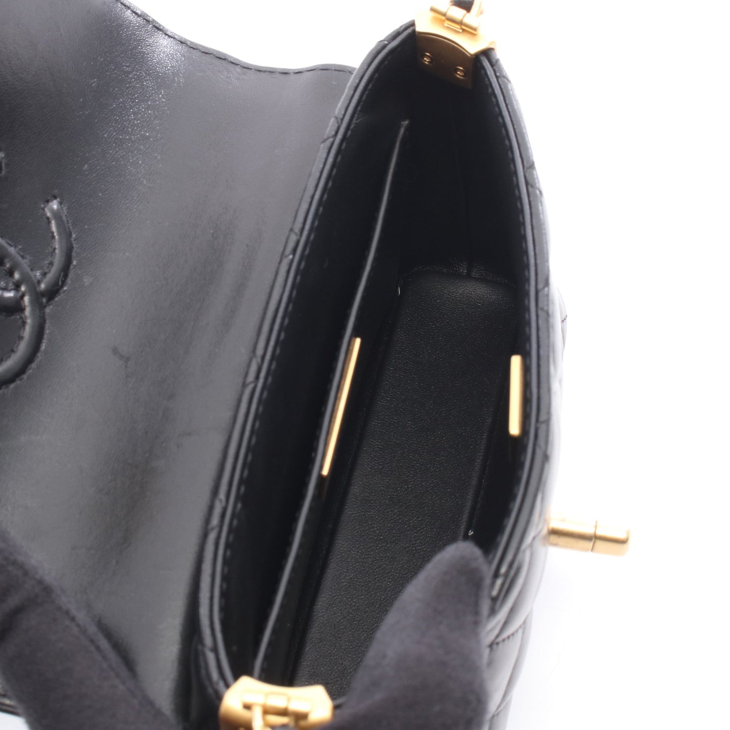 マトラッセ トップハンドル スモールフラップバッグ 2WAY チェーンショルダーバッグ レザー ブラック ゴールド金具 シャネル