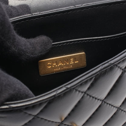 マトラッセ トップハンドル スモールフラップバッグ 2WAY チェーンショルダーバッグ レザー ブラック ゴールド金具 シャネル