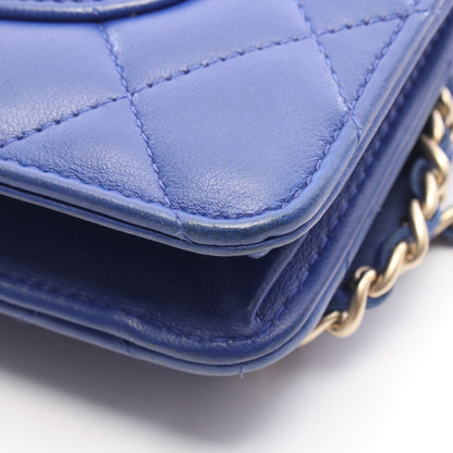 マトラッセ チェーンウォレット ラムスキン ブルー ゴールド金具 シャネル