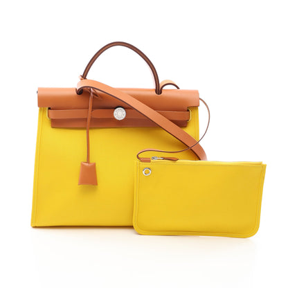 エールバッグジップPM ジョーヌナプル ナチュラル 2WAY ハンドバッグ トワルオフィシェ ヴァッシュハンター イエロー ライトブラウン シルバー金具 D刻印 エルメス