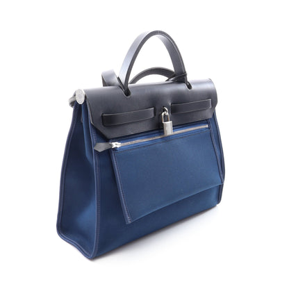 エールバッグジップPM ハンドバッグ トワルオフィシェ ヴァッシュハンター ネイビー ブラック シルバー金具 A刻印 エルメス