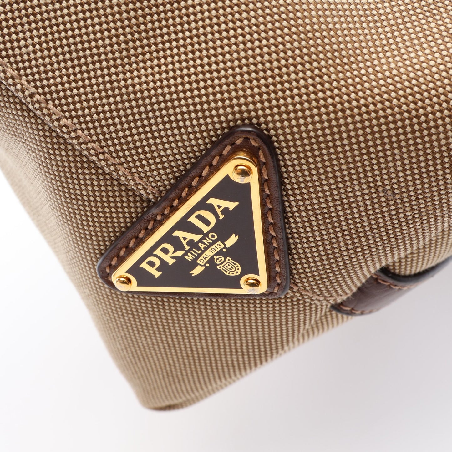 LOGO JACQUARD ロゴジャガード 2WAY ハンドバッグ キャンバス レザー ベージュ ブラウン プラダ