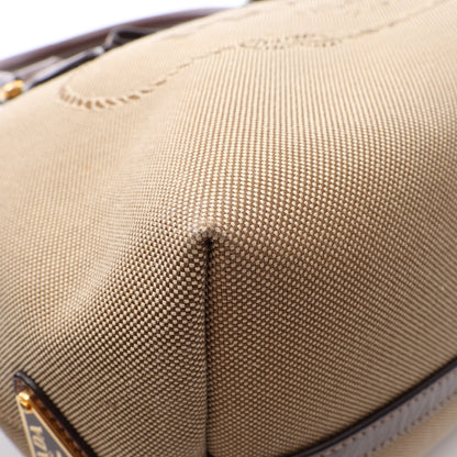 LOGO JACQUARD ロゴジャガード 2WAY ハンドバッグ キャンバス レザー ベージュ ブラウン プラダ