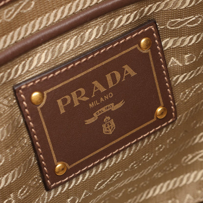 LOGO JACQUARD ロゴジャガード 2WAY ハンドバッグ トートバッグ キャンバス レザー ベージュ ブラウン プラダ