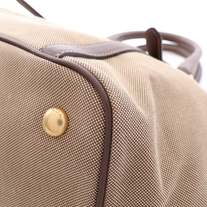 LOGO JACQUARD ロゴジャガード 2WAY ハンドバッグ トートバッグ キャンバス レザー ベージュ ブラウン プラダ