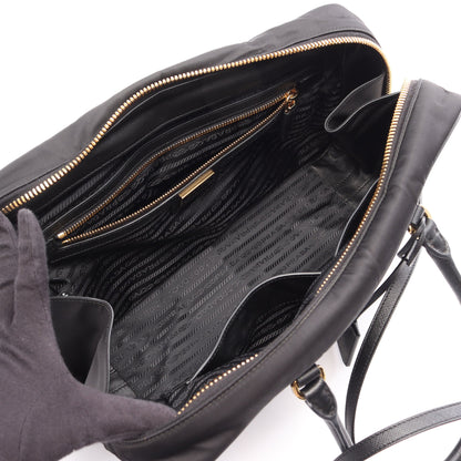 Re-Edition 1978 ミディアム 2WAY ハンドバッグ ナイロン サフィアーノレザー ブラック プラダ バッグ PRADA