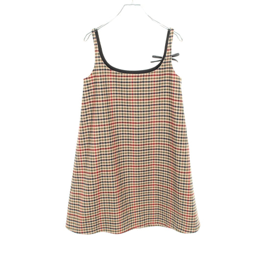 ノースリーブ チェック ワンピース ウール カシミヤ ベージュ マルチカラー プラダ ワンピース PRADA