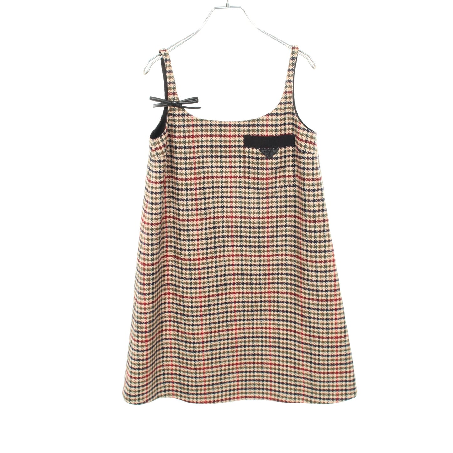 ノースリーブ チェック ワンピース ウール カシミヤ ベージュ マルチカラー プラダ ワンピース PRADA