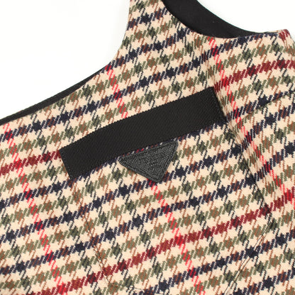 ノースリーブ チェック ワンピース ウール カシミヤ ベージュ マルチカラー プラダ ワンピース PRADA