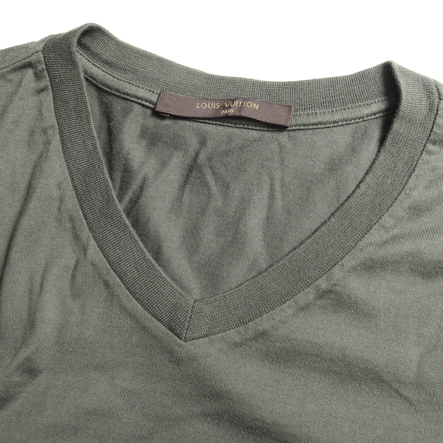 LVロゴ刺繍 半袖Tシャツ コットン ダークグリーン ルイヴィトン