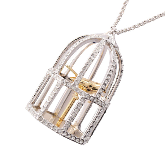 Nostalgia Bird 鳥かご ネックレス GP ラインストーン シルバー ゴールド クリア スワロフスキー アクセサリー SWAROVSKI