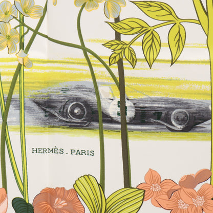 カレ90 LES BOLIDES RACE CARS スカーフ シルク ホワイト ブラウン マルチカラー エルメス 財布・小物 HERMES