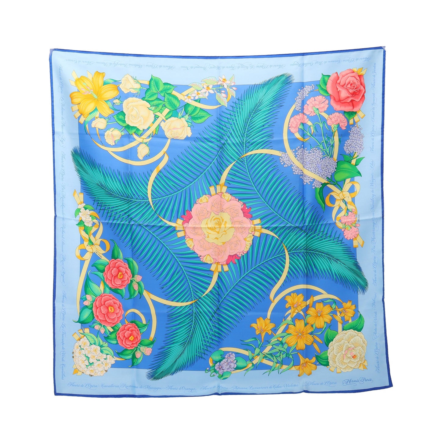 カレ90 Fleurs de L'Opera スカーフ シルク ブルー ライトブルー マルチカラー エルメス