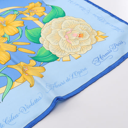 カレ90 Fleurs de L'Opera スカーフ シルク ブルー ライトブルー マルチカラー エルメス