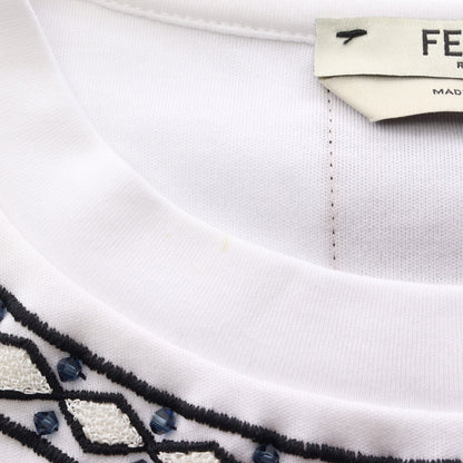 ビーズ 刺繍 半袖Tシャツ コットン ホワイト ブラック ネイビー フェンディ