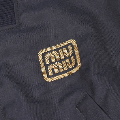 ロゴ刺繍 クロップド ブルゾン ボンバージャケット ウール ネイビー ミュウミュウ